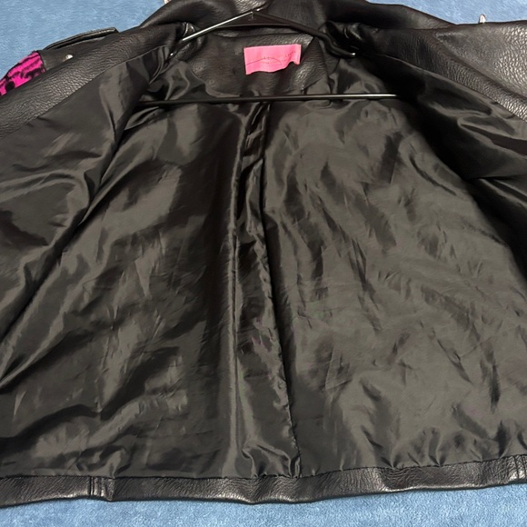 Azalea Wang Black Studded Leather Jacket with Pink and Zebra Sleeves - Picture 6 of 7